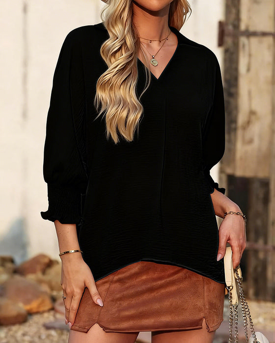 Blouse Col En V Coupe Loose Manche 3/4