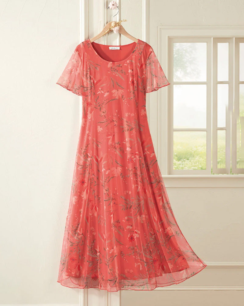 Robe Floral Encolure Ronde Maxi