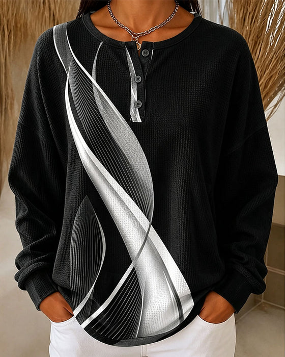 Sweatshirt Gaufré Décontracté Bouton