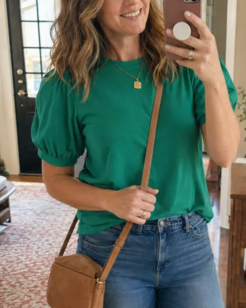 Pull-Over Manche Bouffante Tricoté Manches Courtes