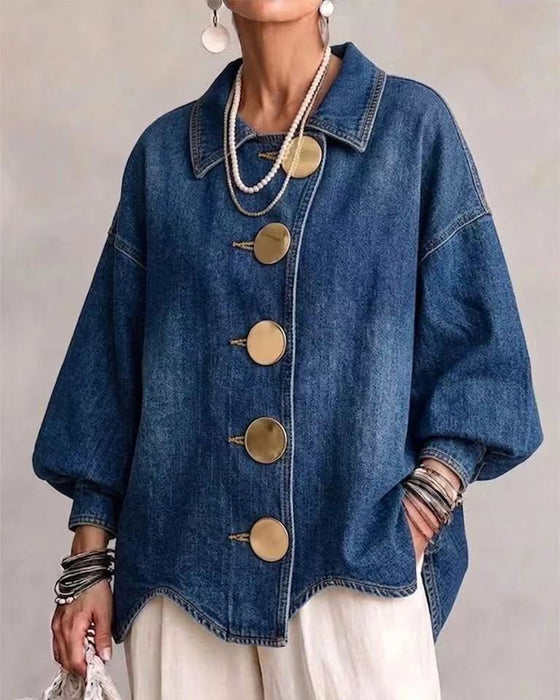 Manteau Grand Bouton Métallique Denim Délavé