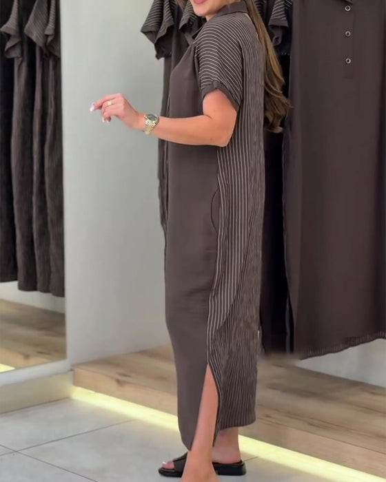 Robe Col V Revers Rayure Découpée