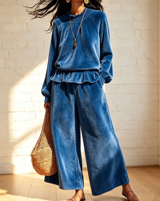Ensemble Uni Volants Haut Pantalon Large