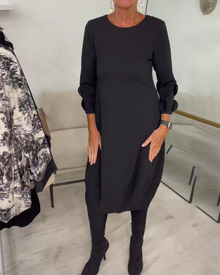 Robe Col Rond Coupe Loose Drapée Décontractée
