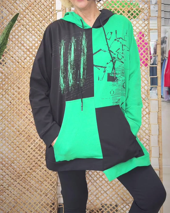 Sweat-shirt décontracté à capuche imprimé colorblock