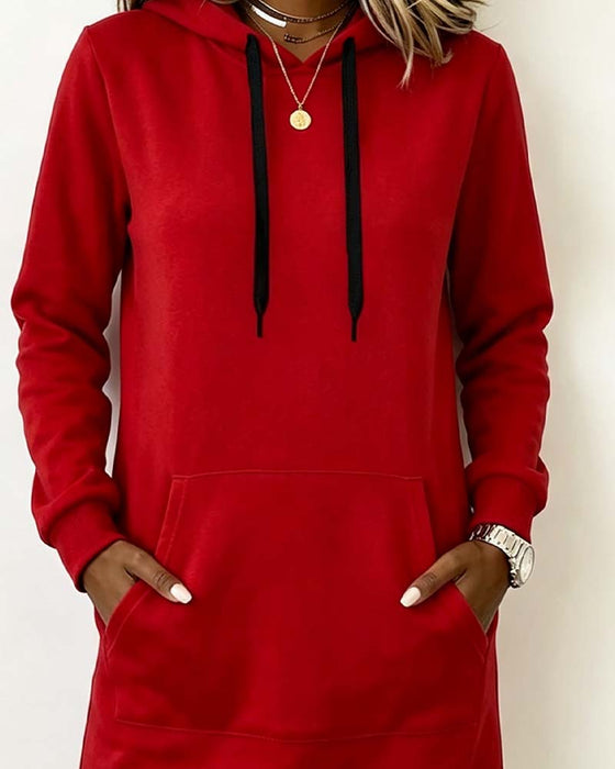 Robe Sweatshirt Unie Ourlet Courbe Capuche