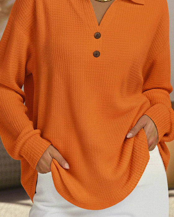 Blouse Revers Bouton Gaufre Uni