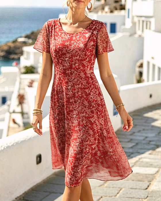 Robe Floral Manche Courte A-Ligne