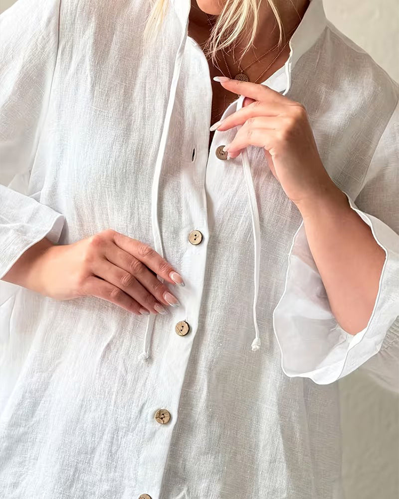 Chemise Unie Nouée Devant Manche À Volants