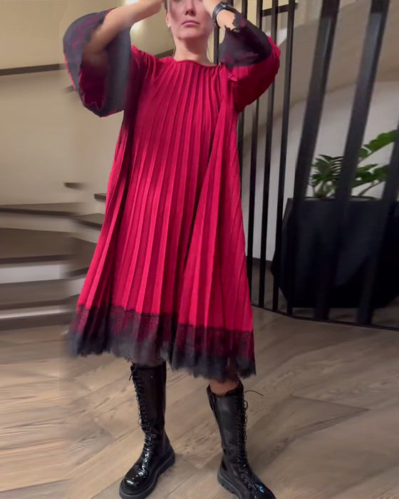 Robe Ample À Plissés Et Col Rond