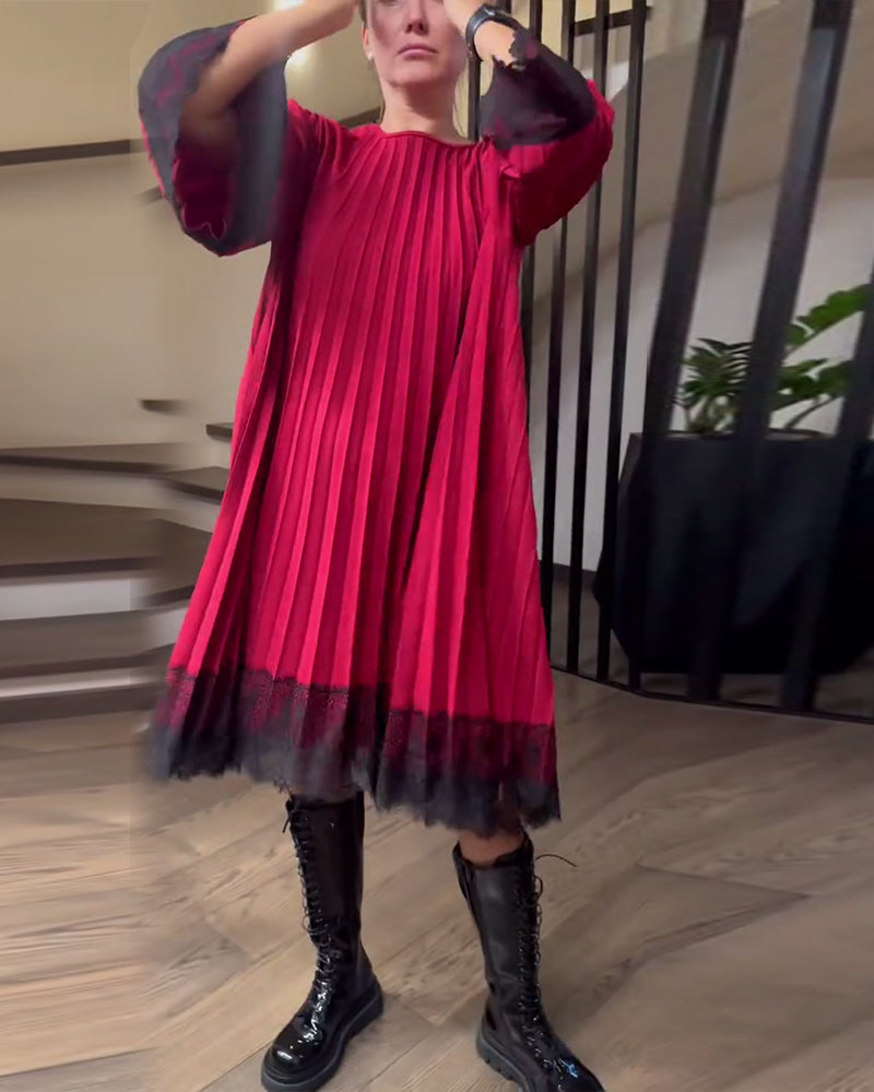 Robe Ample À Plissés Et Col Rond