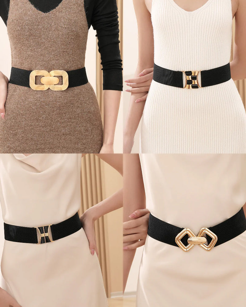 Ceinture En Cuir Haute Élasticité À Boucle Dorée Vintage Pour Femmes