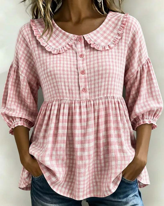 Blouse Col Peter Pan Carreau Cintré