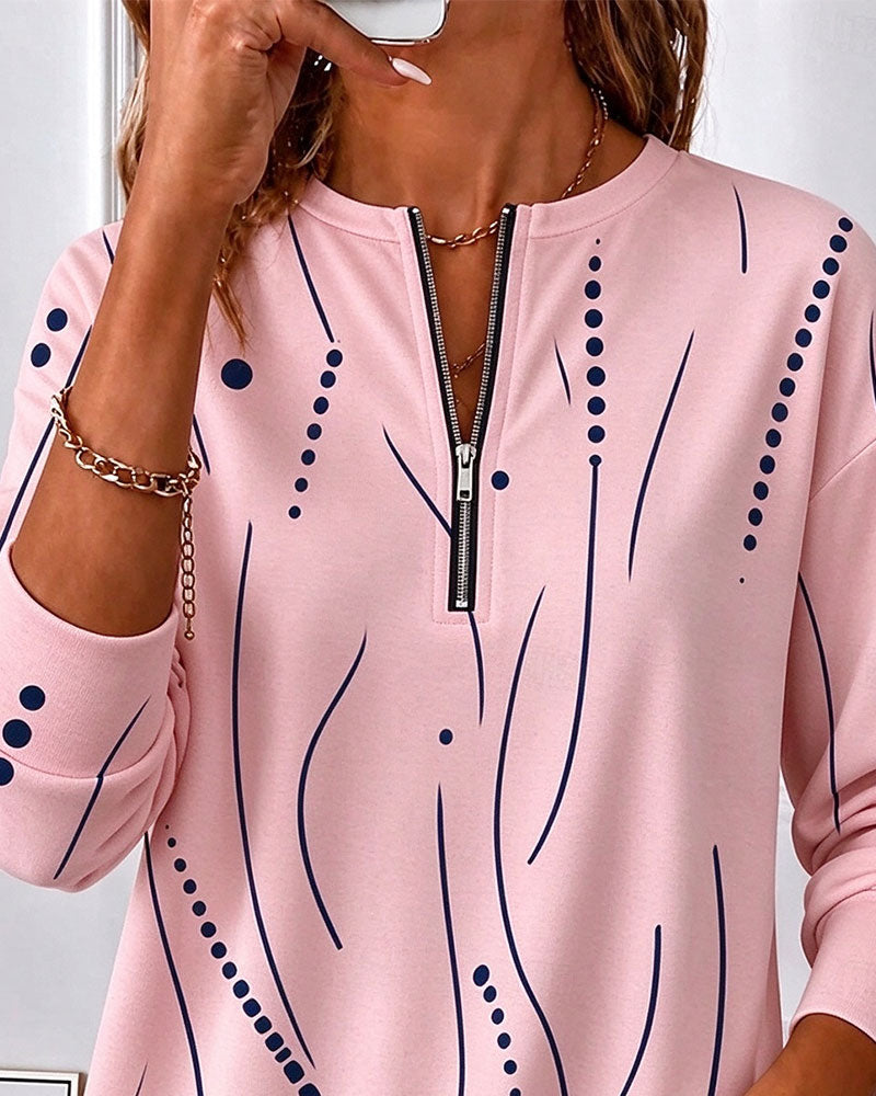 Sweatshirt Fermeture Éclair Ligne Col Rond