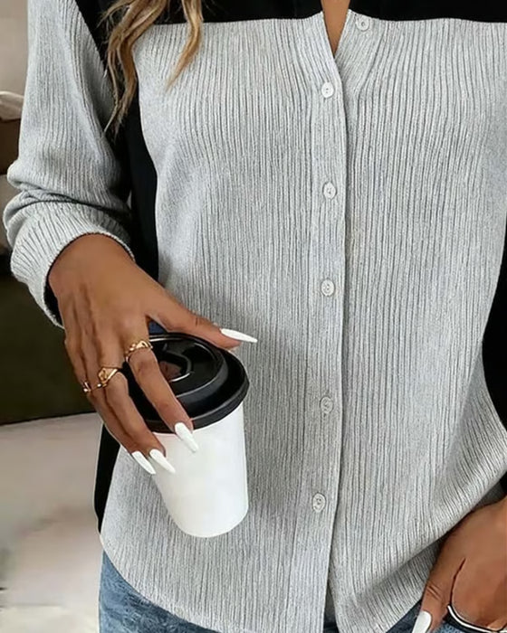 Chemise Côtes Bloc de Couleur Casual