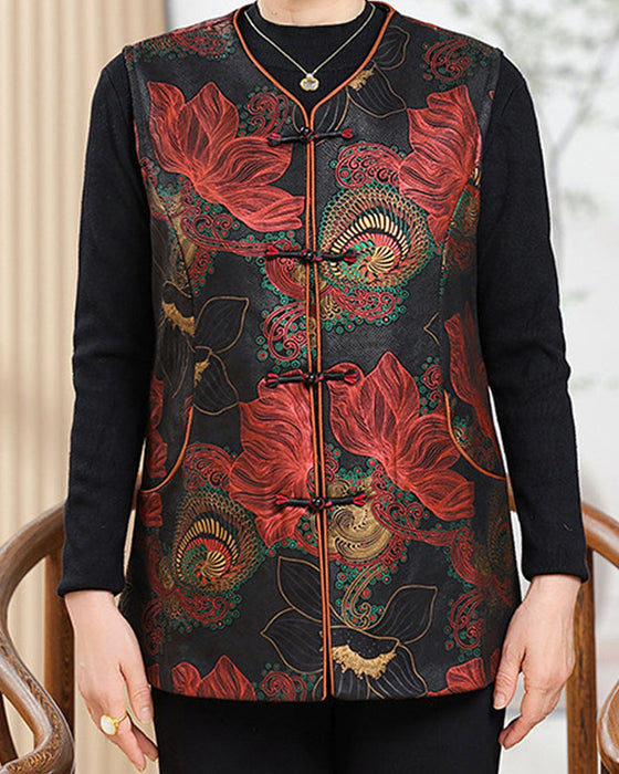 Gilet Rétro-Chic Broderie Florale Orientale