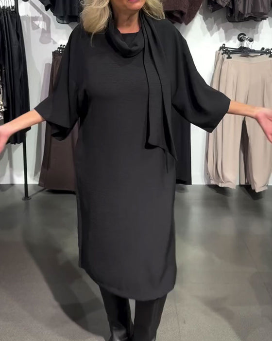 Robe Col Écharpe Ruban Attacher Demi-Manches
