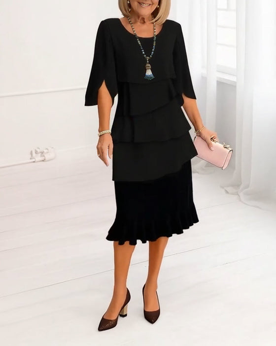 Robe Élégante Col Rond À Volants