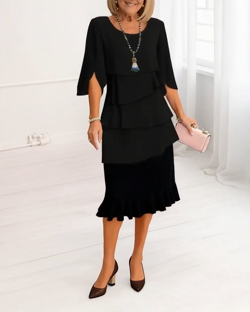 Robe Élégante Col Rond À Volants