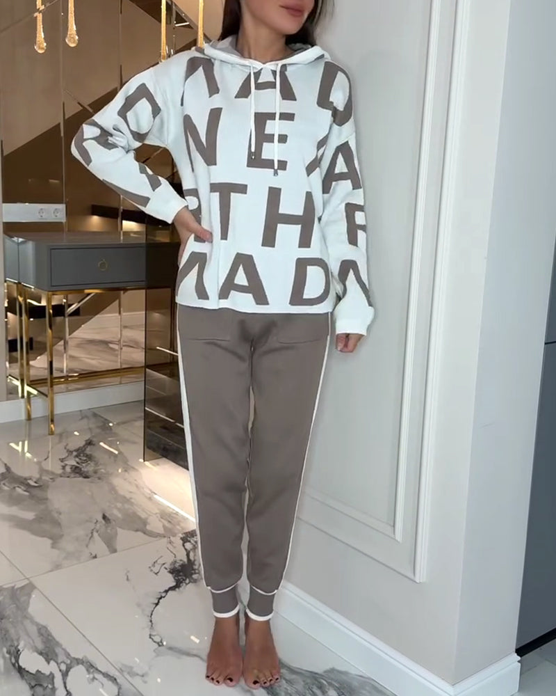 Ensemble Deux-Pièces À Capuche Et Imprimé Lettre