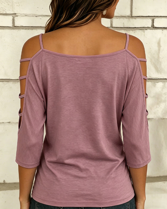 T-Shirt Unie Manche Coude Hors Épaule
