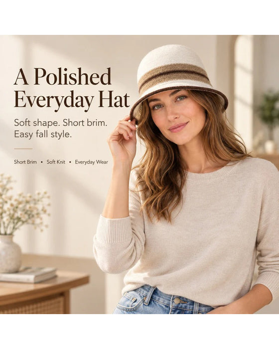 Chapeau Femme Pliable Rayé Cloche Seau