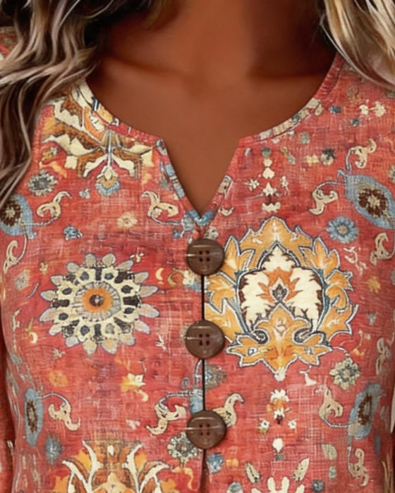 Blouse Imprimé Ethnique Manche Volantée