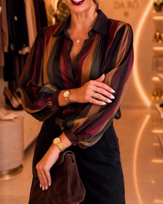 Blouse Rayure Rétro Manches Ballon