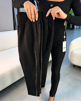 Pantalon Crayon Fin Scintillant Coupe Slim Stretch