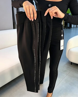Pantalon Crayon Fin Scintillant Coupe Slim Stretch