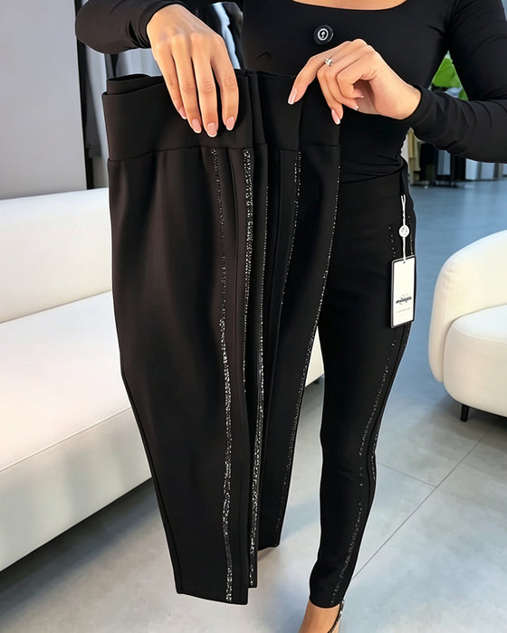 Pantalon Crayon Fin Scintillant Coupe Slim Stretch