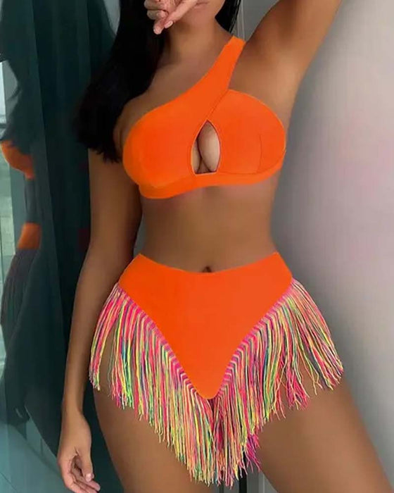 Ensemble Bikini Femme Uni Frange Parement