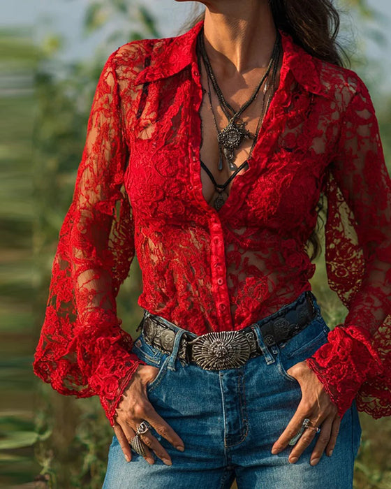 Chemise Unie À Col Et À Manches Longues