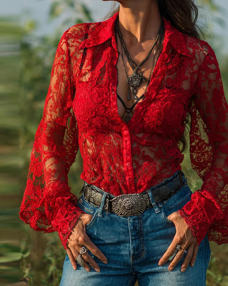 Chemise Unie À Col Et À Manches Longues