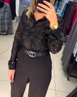Chemise À Paillettes Avec Boutonnière Et Col
