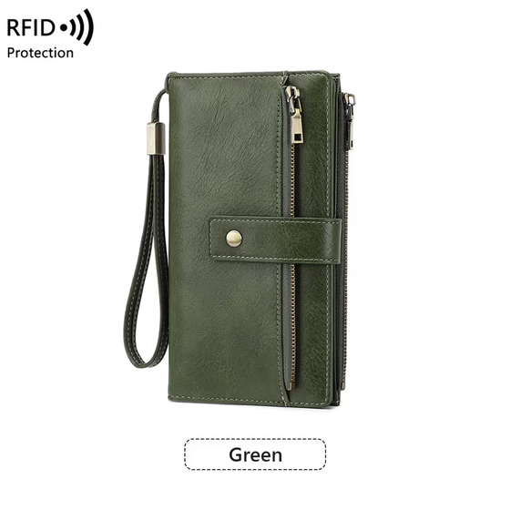 Portefeuille long femme, clutch élégante, portefeuille en cuir uni élégant avec protection RFID👛