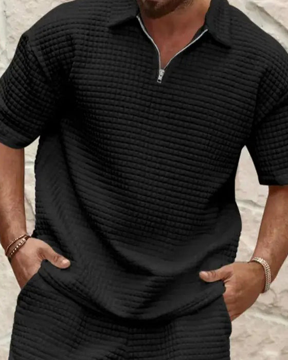 Set Col Polo Fermeture Éclair Texture Gaufrée Short