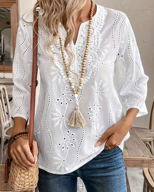 Blouse Décontractée Uni Col-V