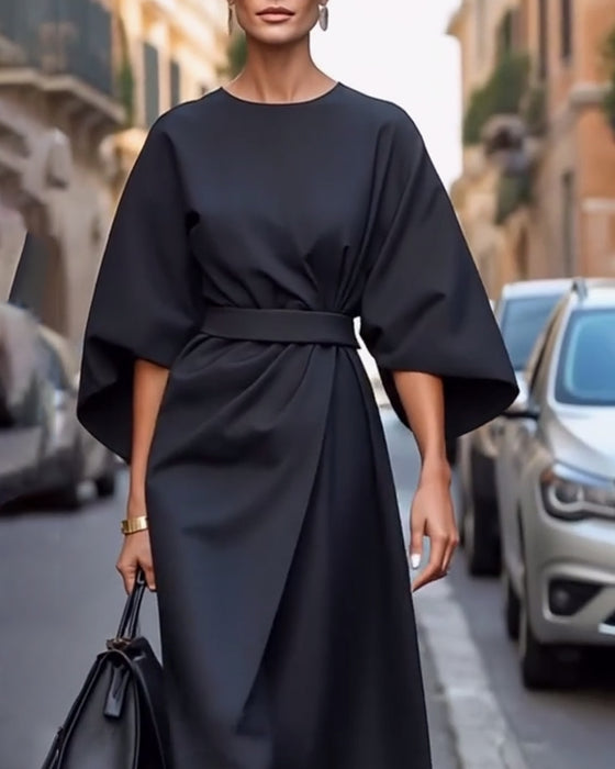 Robe Avec Manches Lanternes Élégantes Et Ceinture