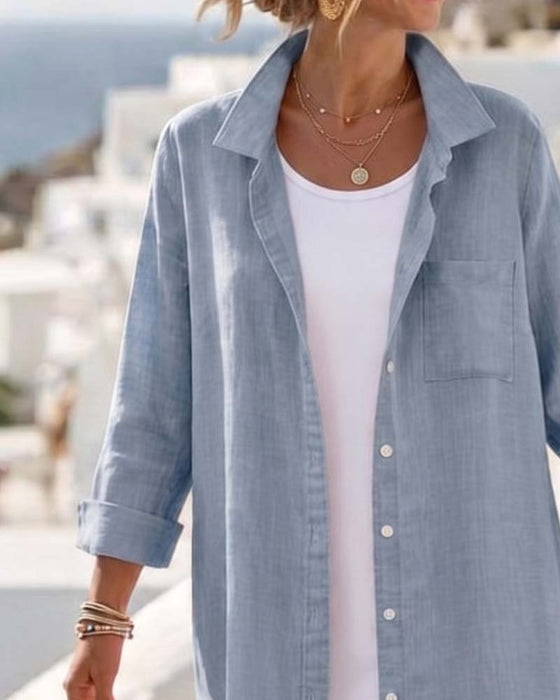 Robe Revers Bouton Longue Chemise
