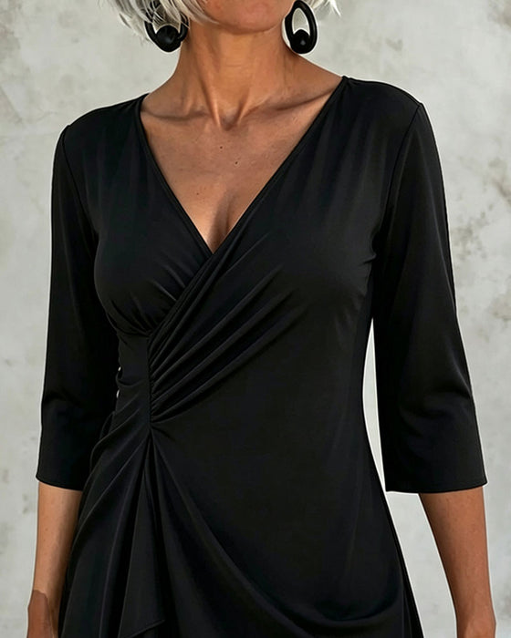Blouse Col En V Drapé Irrégulier