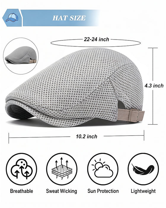 Casquette Plate En Maille Respirante Pour Homme - Béret Ivy Newsboy Ajustable Chapeau D'Été