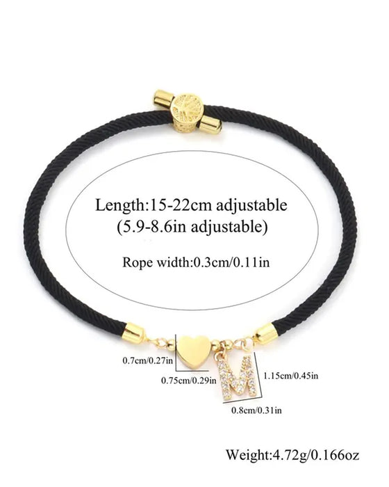 Cœur Initial Charme Lien Branché Bracelet