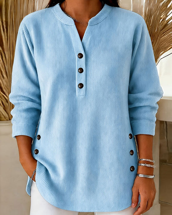 Blouse Bouton Unie Manche Longue