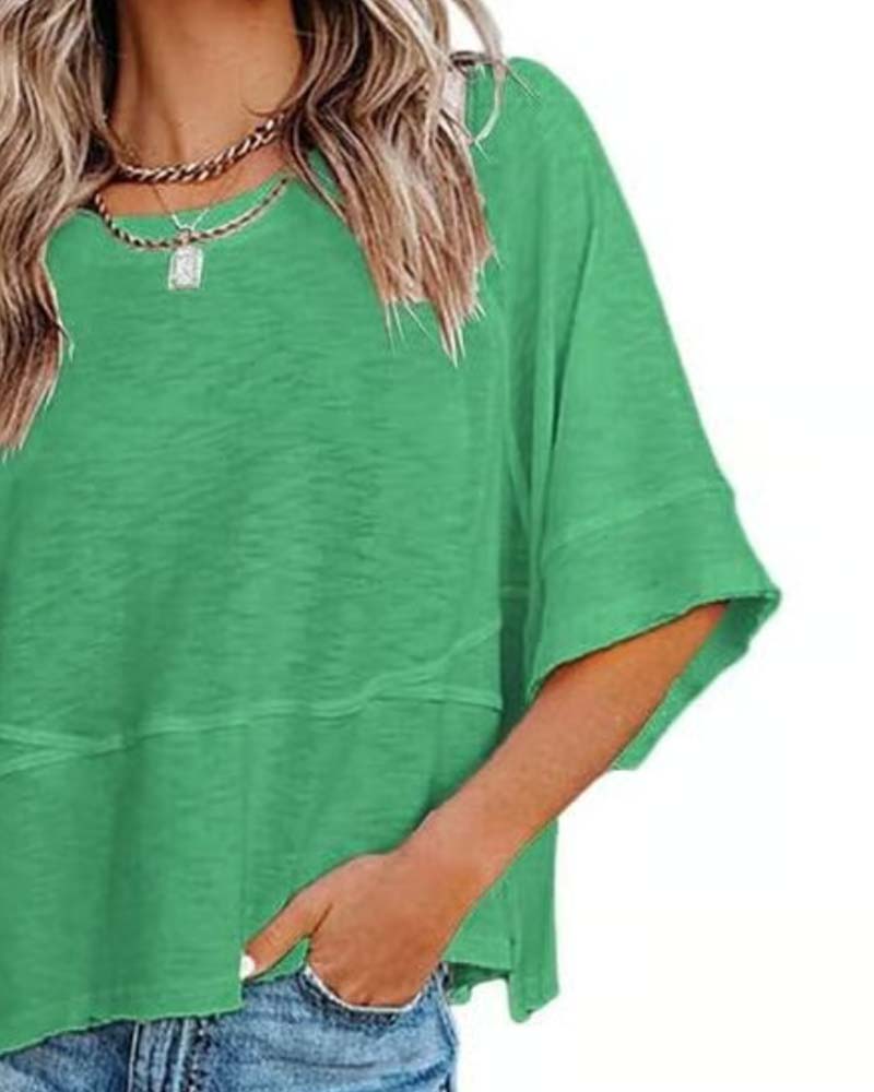 T-Shirt Panneau Unie Manche Évasée