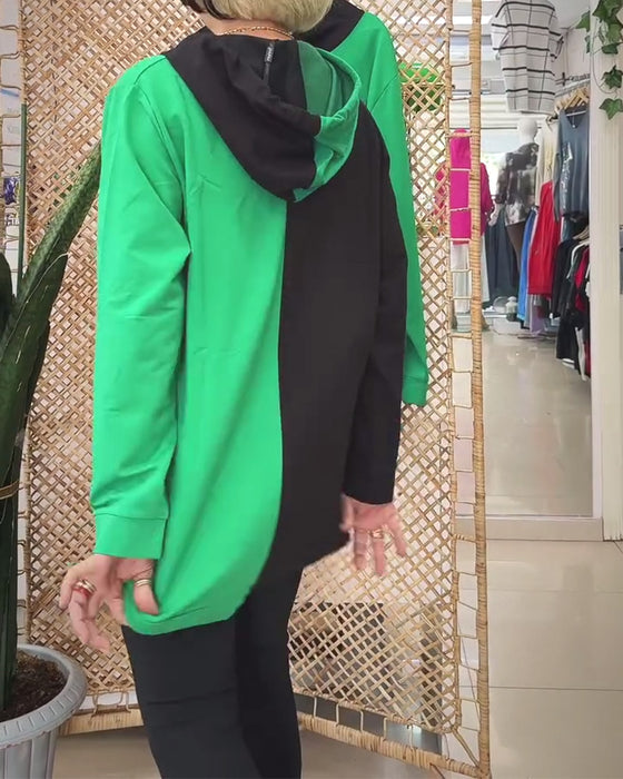 Sweat-shirt décontracté à capuche imprimé colorblock