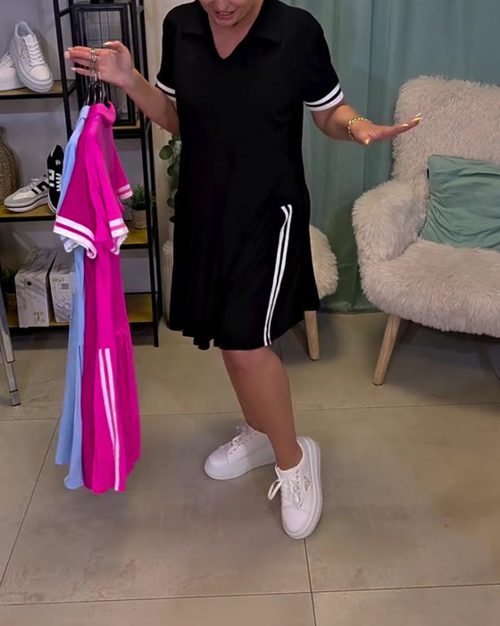 Robe Col V À Bloc De Couleur Sportive
