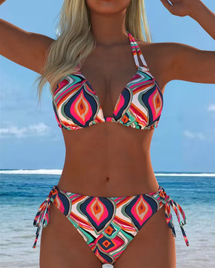 Bikini Coloré Géométrique Halter