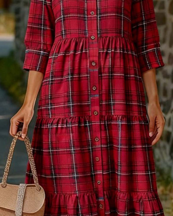 Robe Plaid Sept-Quart Manche Superposée
