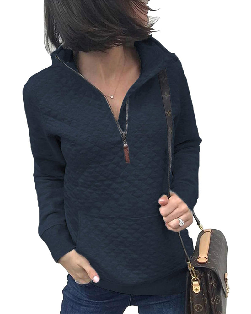 Sweatshirt Décontracté Fermeture Éclair Manches Longues